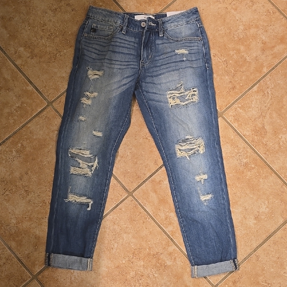 KanCan Women's Distressed Relaxed Fit Blue Jeans